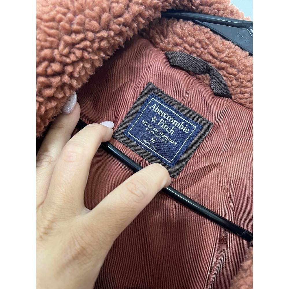 Abercrombie Teddy Sherpa Coat M Brown Long Plush Cozy Quiet Luxury Winter Jacket - Picture 4 of 9